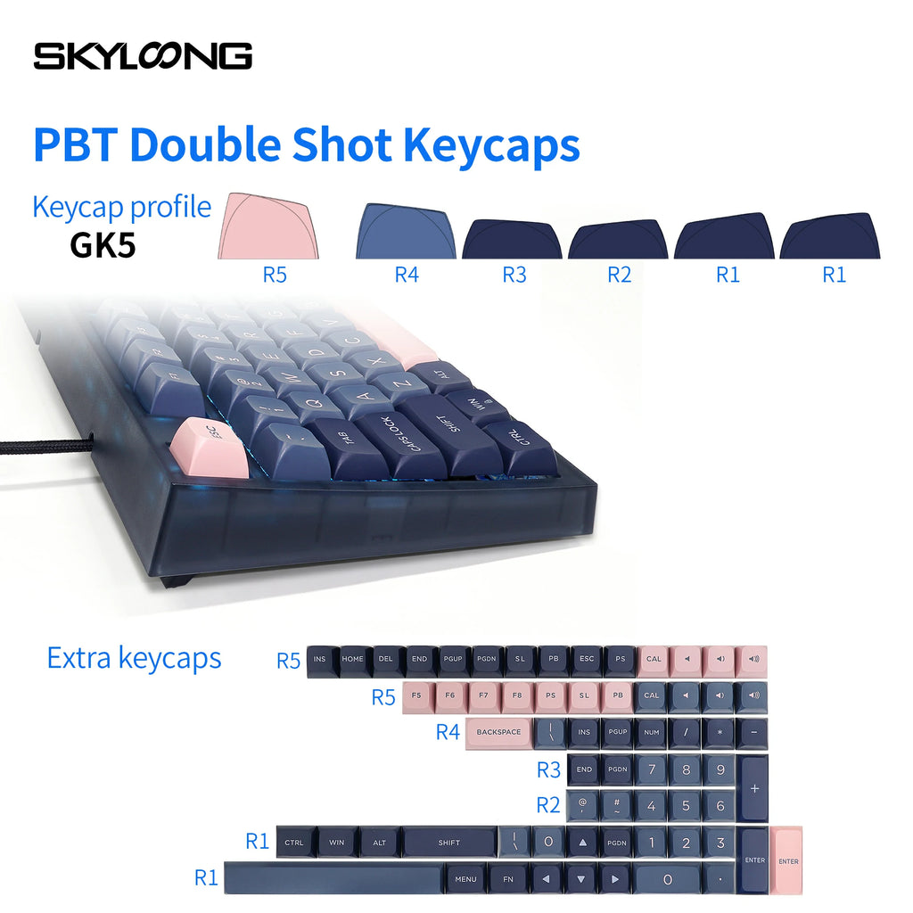 SKYLOONG GK75 Knob Keyboard - BluePink (Mechanical & Hot-Swappable Kno