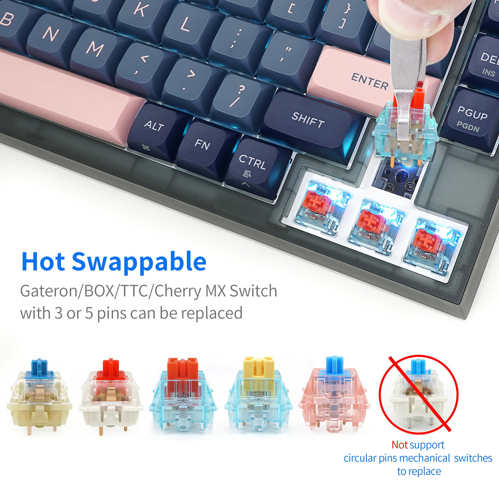 SKYLOONG GK75 Knob Keyboard - BluePink (Mechanical & Hot-Swappable Kno