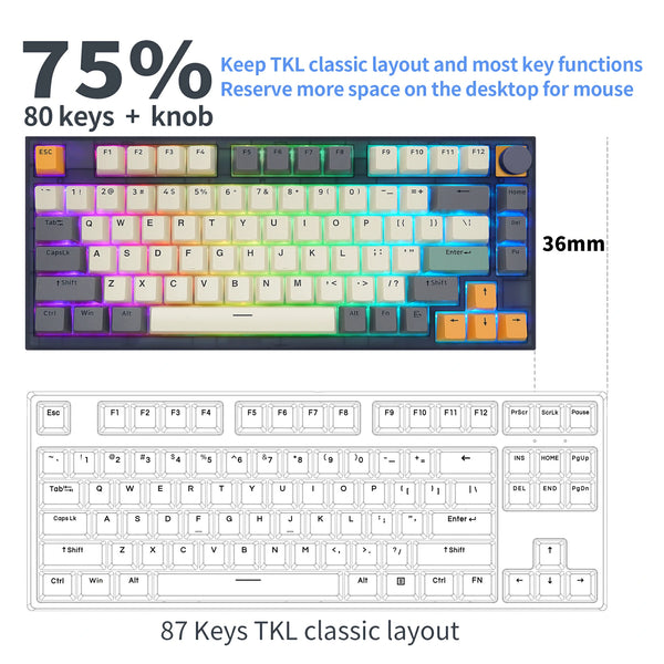 SKYLOONG GK75 Knob Keyboard - TiGrey (Mechanical & Hot-Swappable Knob)